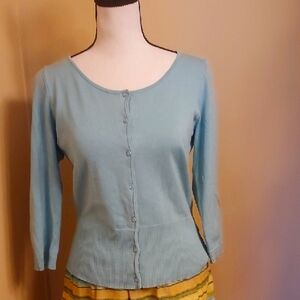 August Silk Turquoise Blue Fitted Buttoned Cardigan